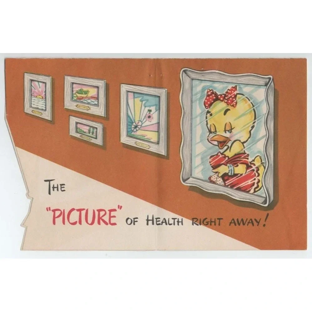 Vtg Mid-Century Get Well Greeting Card Duck Artist Painter Pun Illustration